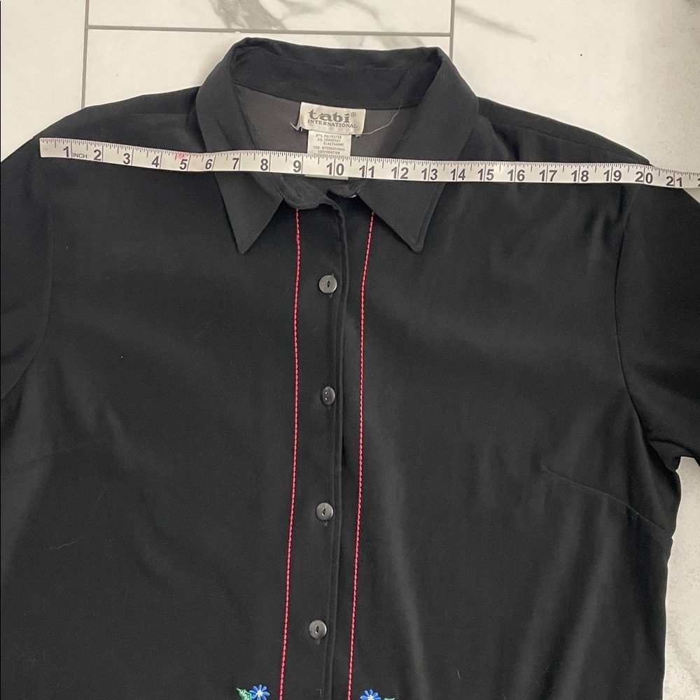 Vintage Velvet Festive Embroidered Black Button Up Shirt/Jacket / Blazer Sz XL - Picture 11 of 16